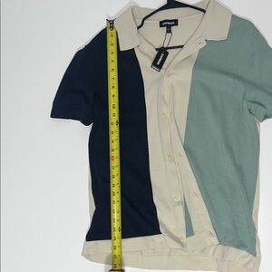 Express Men's Casual Colorblock Shirt - Navy, Cream, Green